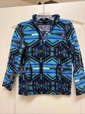 Powder River Outfitters Kids Blue Aztec Half-Zip Fleece Hoodie